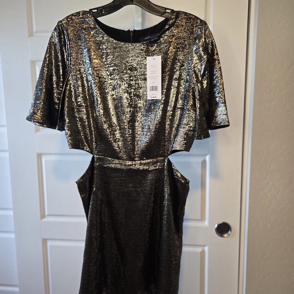 French Connection Metallic Black and Gold Mini Dress